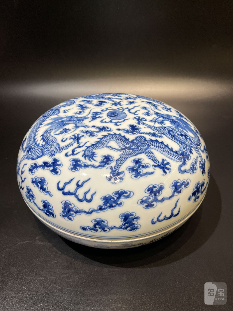 清晚期 青花云龙戏珠纹捧盒 - 图3